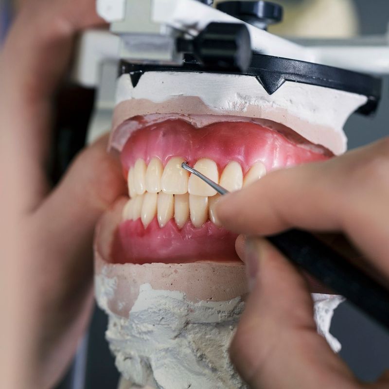 Dental technician detailing a full denture on an articulator at Spade Dental Solutions
